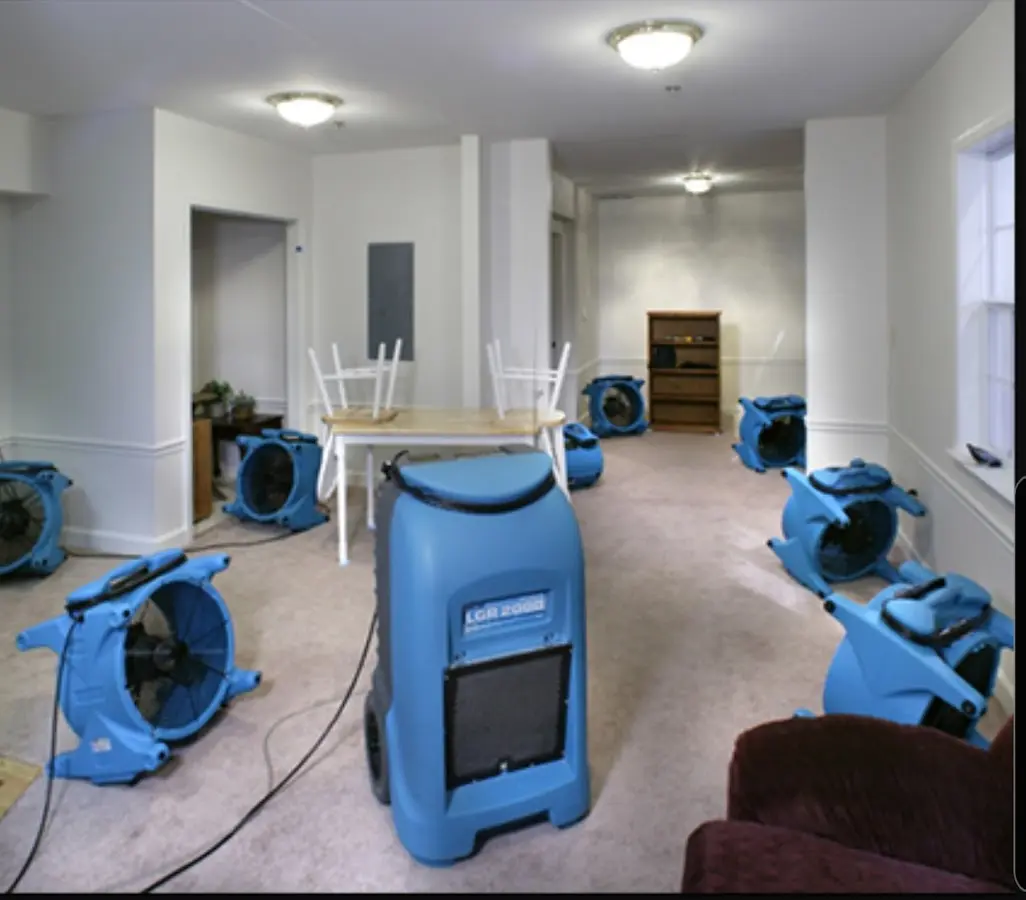 Air movers and dehumidifier setup for Water Damage Restoration in Anderson